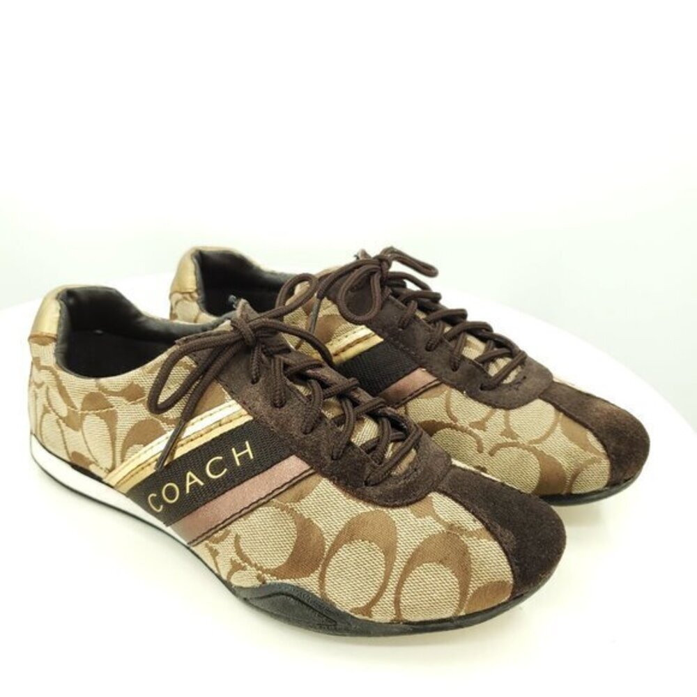 Coach Jayme Signature Suede/Canvas Sneakers 6 Brown/Tan/Gold